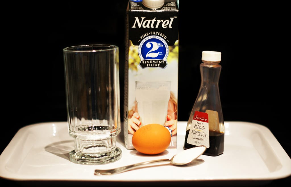 Ingredients milk vanilla eggs egg sugar spoon tray natrel