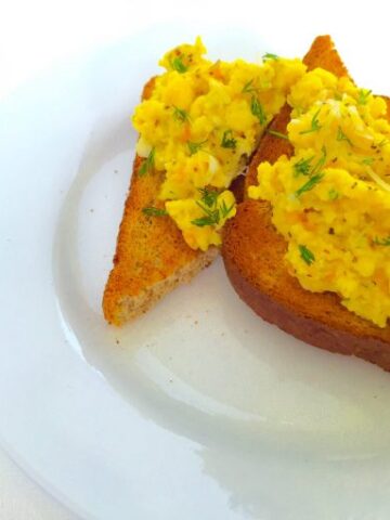 Scrambled Eggs on Toast stacked together
