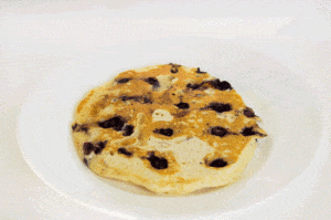A gif of the Blueberry Buttermilk Pancakes being assembled