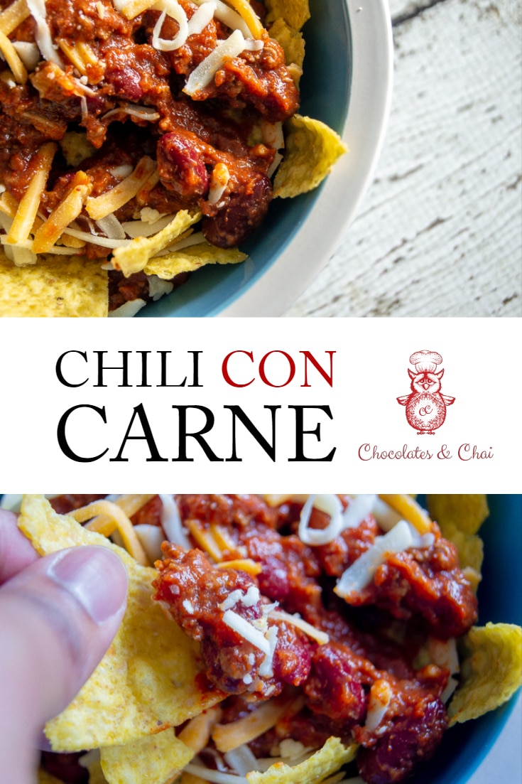 Two photos of Chili Con Carne separated by the post title and logo.