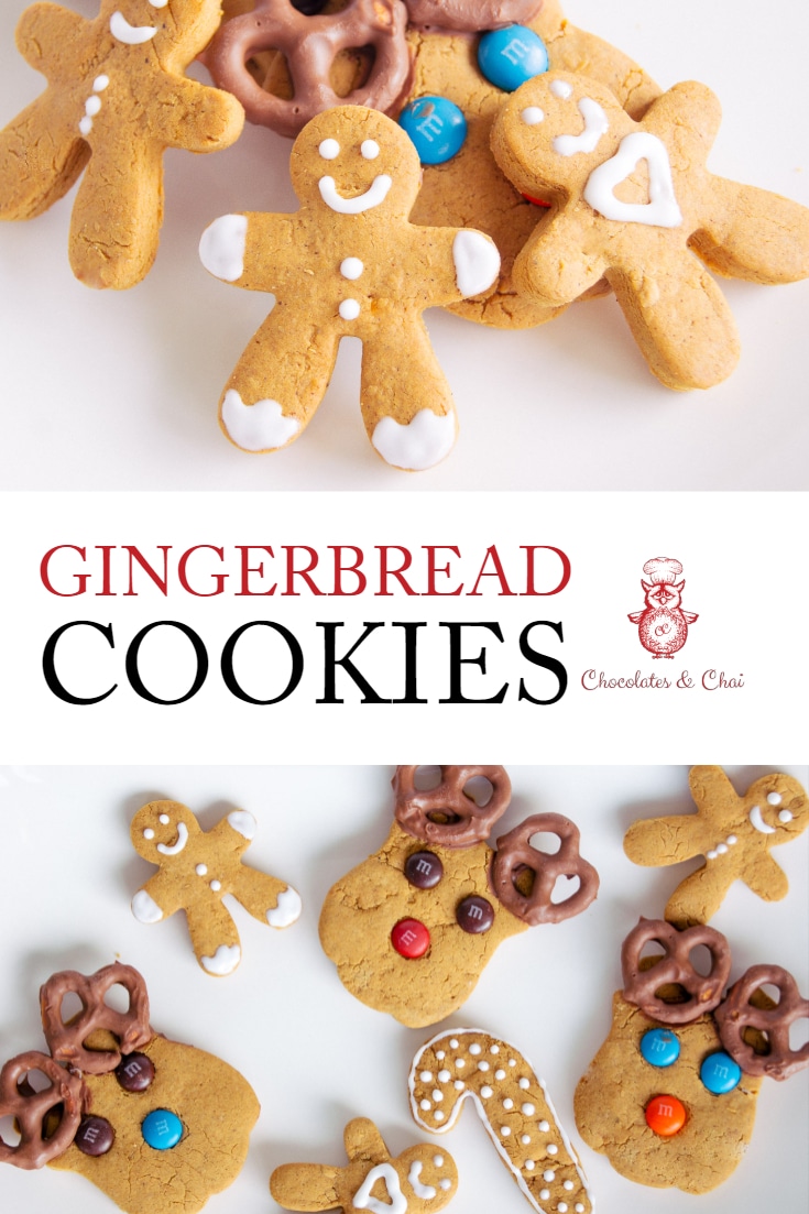 Two images of gingerbread cookies separated by the post title and logo.