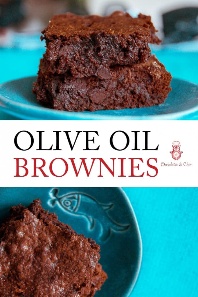 Two images of Olive Oil brownies stacked atop one another.