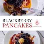 Two images of Blackberry Pancakes stitched together with a text overlay with the post title.