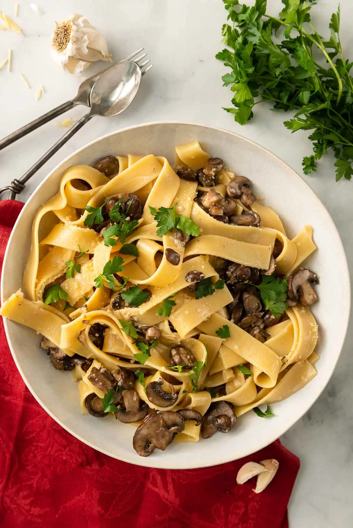creamy mushroom pappardelle wide ribbons garlic thyme white wine Parmesan rich sauce restaurant-quality Italian