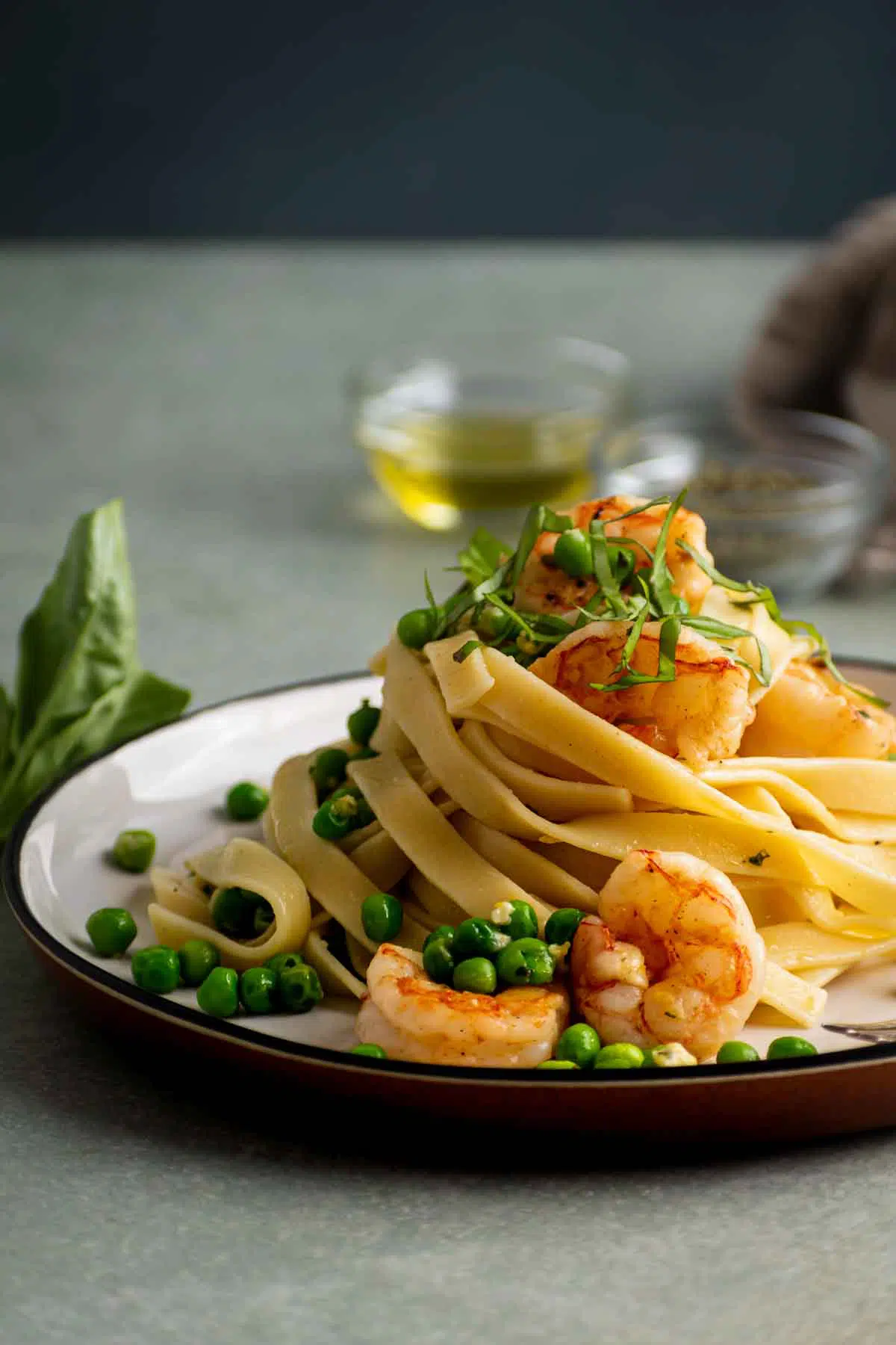lemon fettuccine with garlic shrimp bright citrusy with peas basil and parmesan