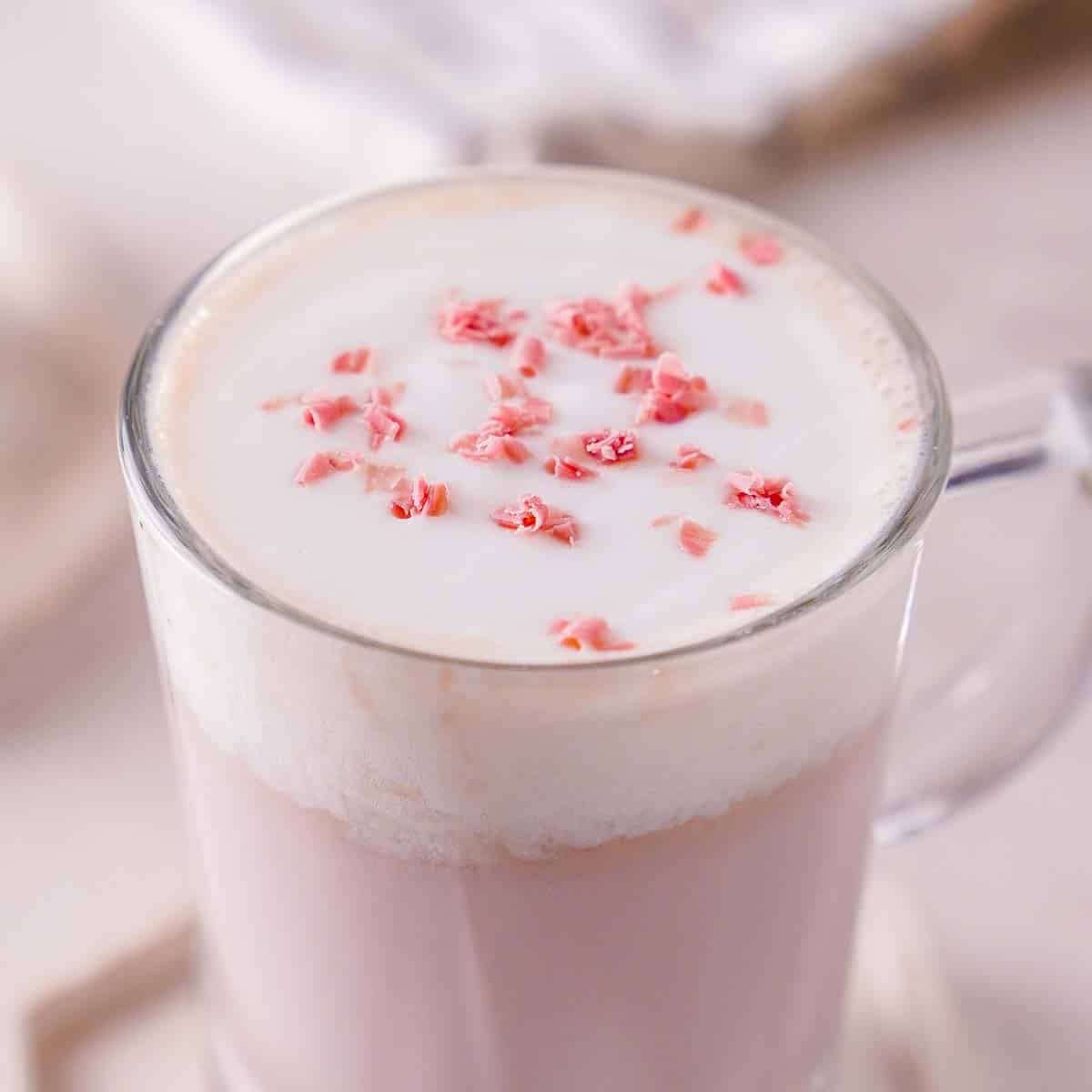 A mug of ruby hot chocolate