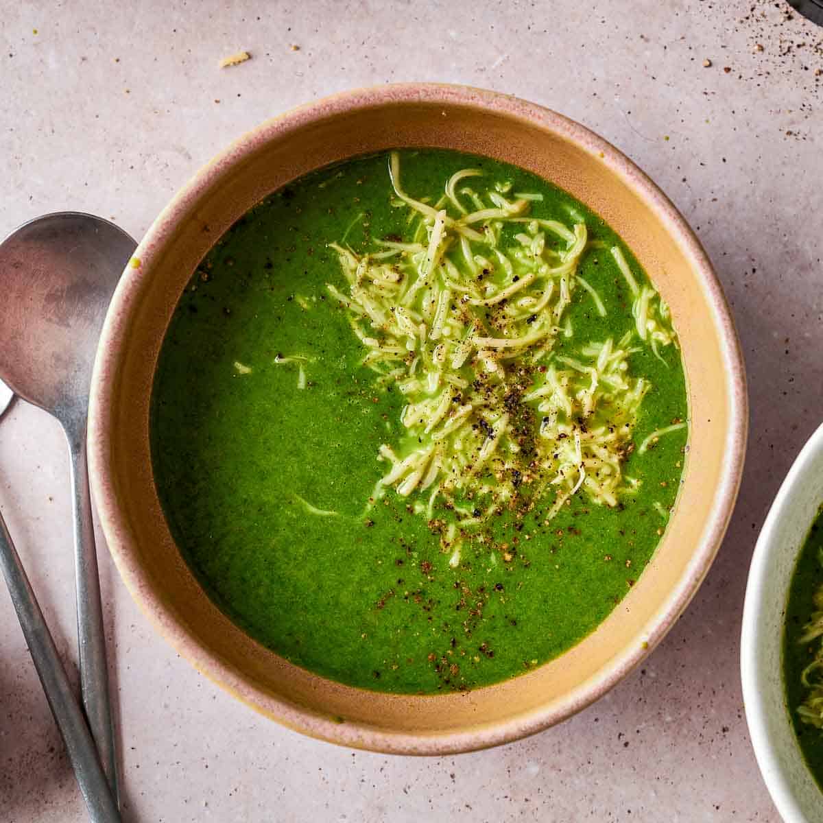 A bowl of broccolini soup
